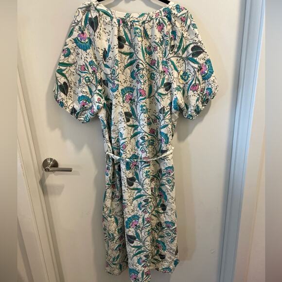 LOFT XXL Linen floral boho midi dress puff sleeve Cottagecore prairie - Picture 10 of 10